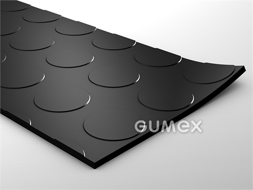 Gumová podlahovina METRO, hrúbka 3,2mm, šírka 1450mm, 75°ShA, NBR-SBR, dezén peniažkový, -20°C/+60°C, čierna